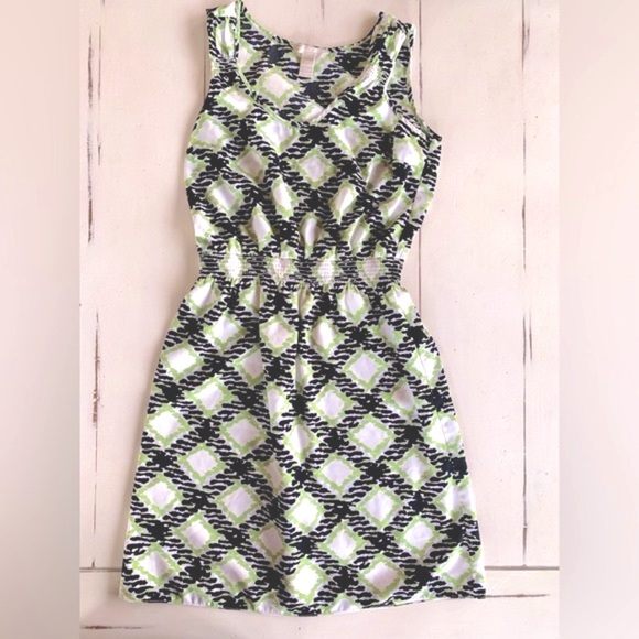 Banana Republic Diamond Print Sleeveless Sheath Dress Green Black & White Size 0 - Picture 12 of 13